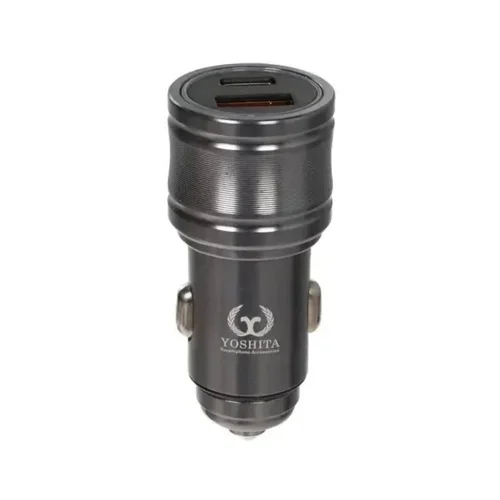 شارژر فندکی یوشیتا مدل Yoshita YA-023 با 1 خروجی USB-C و 1 خروجی USB با گارانتی 12 ماهه شرکتی