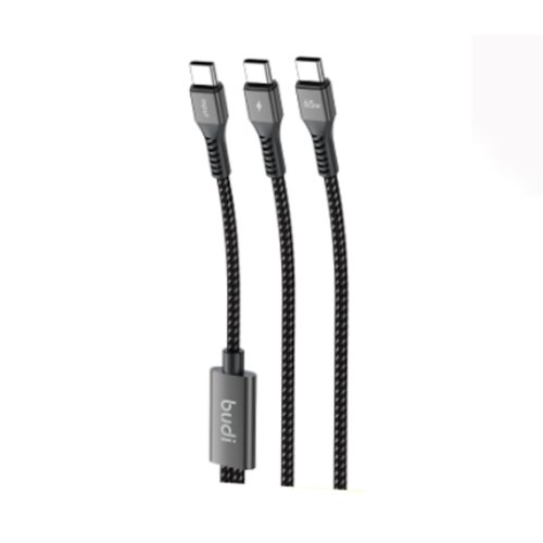 کابل شارژ کنفی USB-C به دو USB-C بودی مدل BUdi DC210C2C12B1 توان 65 وات طول 1.2 متر با گارانتی ۱۸ ماهه شرکتی (۶ ماه تعویض)