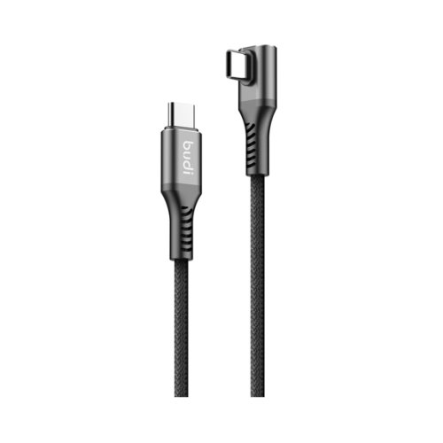 کابل فست شارژ کنفی 90 درجه USB-C به USB-C بودی مدل Budi DC253TTZ12B توان 65 وات طول 1.2 متر با گارانتی ۱۸ ماهه شرکتی (۶ ماه تعویض)
