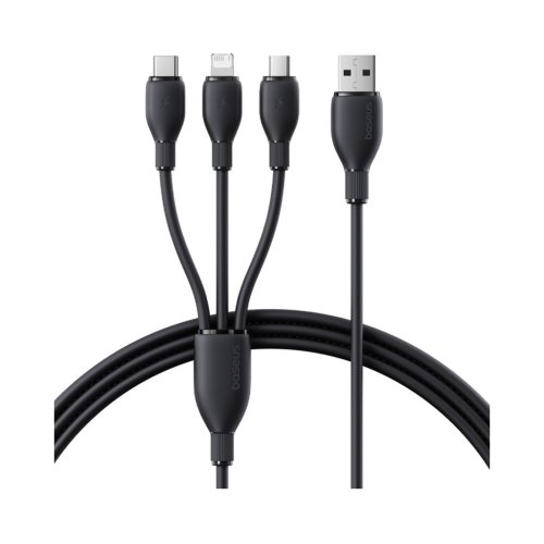 کابل فست شارژ یک به سه USB به microUSB/USB-C/لایتنینگ باسئوس مدل Baseus Ultra Fast One-for-three P10376303 جریان 3.5 آمپر طول 1.3 متر با گارانتی 24 ماهه شرکتی