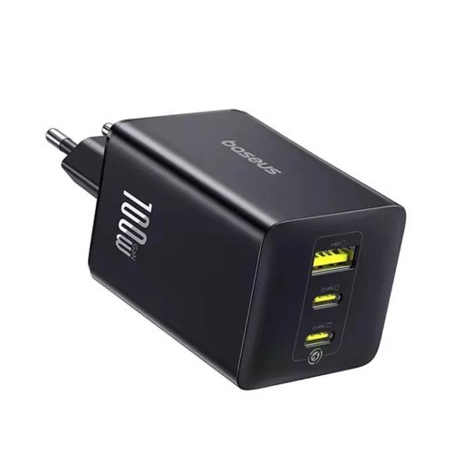 شارژر دیواری فست 100 وات باسئوس مدل Baseus EnerFill FE11 با 2 خروجی USB-C و 1 خروجی USB با گارانتی 24 ماهه شرکتی