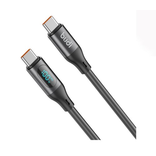 کابل فست شارژ سیلیکاژل USB-C به USB-C بودی مدل Budi DC262TT12B توان 100 وات طول 1.2 متر مشکی