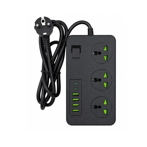 چند راهی برق 2 متری مدل Buku S2 با 3 خروجی برق شهری و 6 خروجی (USB/Type-C) با گارانتی ۱۲ ماهه شرکتی